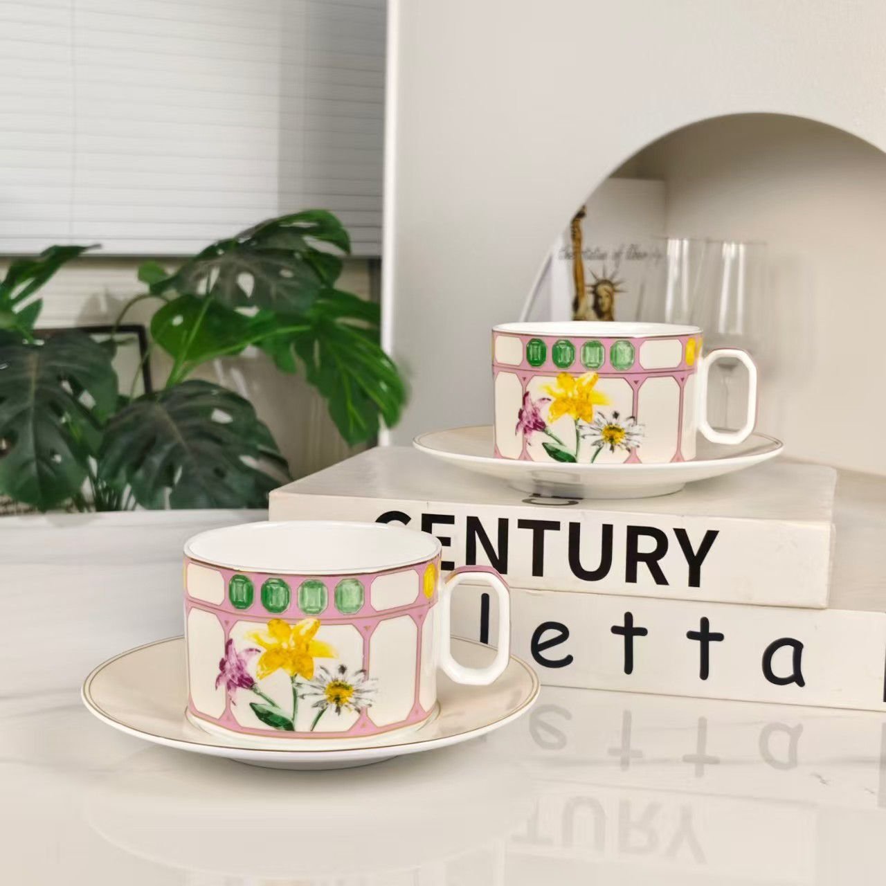 Swarovski tea set of two cups Rosenthal Idyllia Tea Cup & Saucer Marshmallow - Image 2 of 3